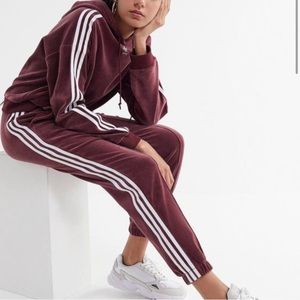 adidas maroon velour velvet joggers